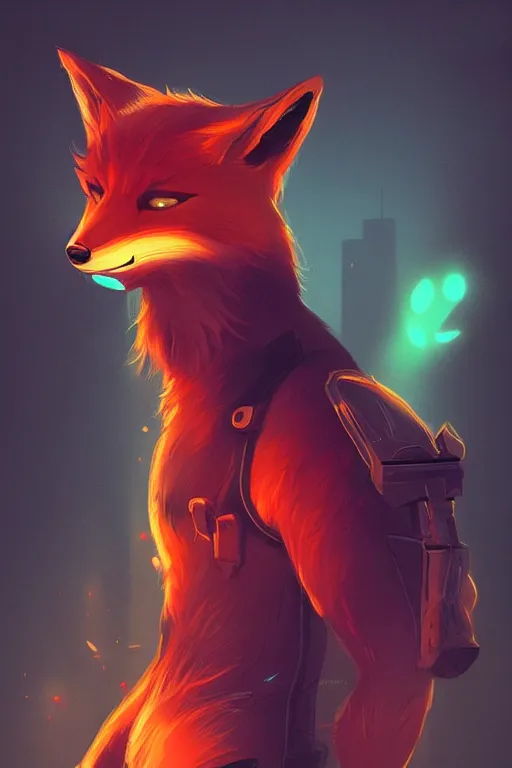 Image similar to a fox fursona, trending on artstation, by kawacy, furry art, digital art, cyberpunk, high quality, backlighting