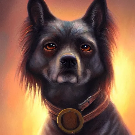 Prompt: fantasy canine illustration, soft lighting, soft details, dark mood, painting oil on canvas by Claire Hummel, HD