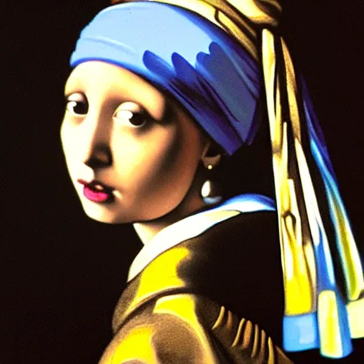 Prompt: painting of girl with a Pearl Earring by Harryhausen