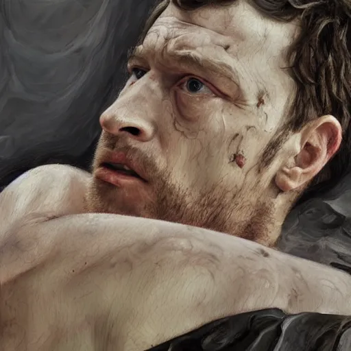 Prompt: high quality high detail painting by lucian freud, hd, ramsay snow in game of thrones