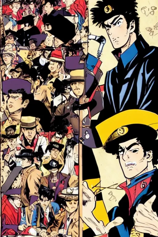 Image similar to corto maltese meets jotaro kujo, morioh, comic book