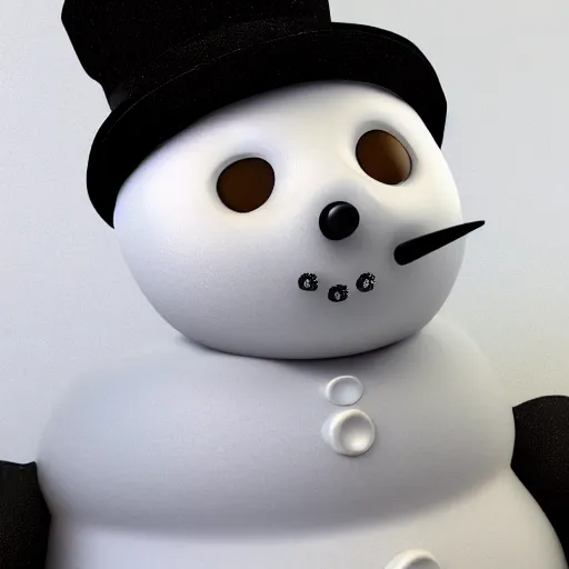 Image similar to a highly detailed humanoid snowman in business suit with black eyes and mouth, no nose, hyperrealism, professional, octane render, digital art