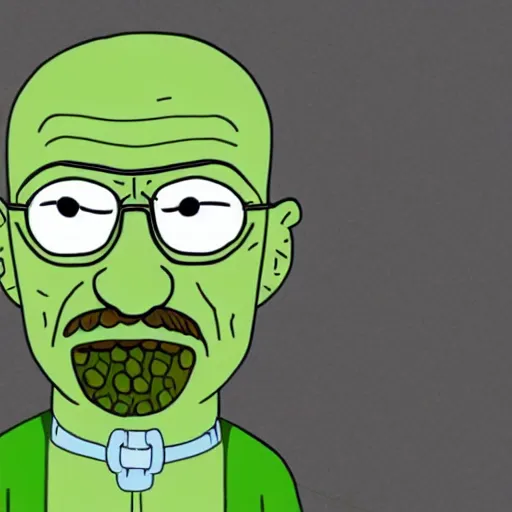 Image similar to walter white as pickle rick, detailed, realism,