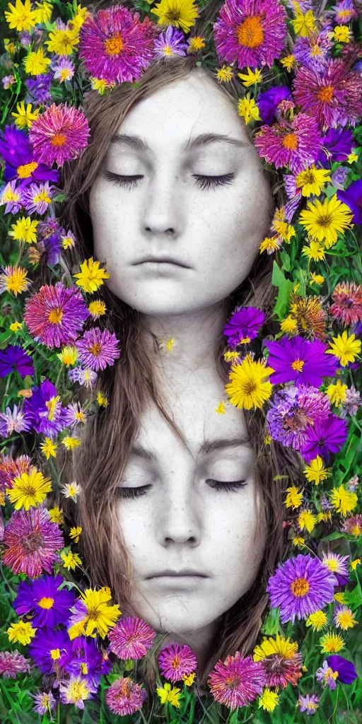 Image similar to wild flowers human face dreaming