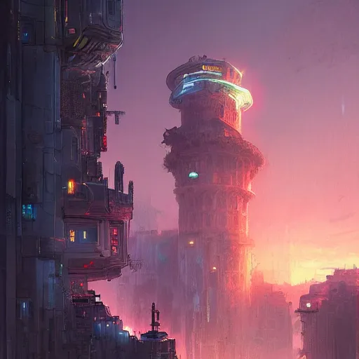 Image similar to cyberpunk torre del oro, atmospheric lighting, intricate, volumetric lighting, beautiful, sharp focus, ultra detailed, in the art style of marc simonetti, bowater charlie and brom gerald, astrophotography