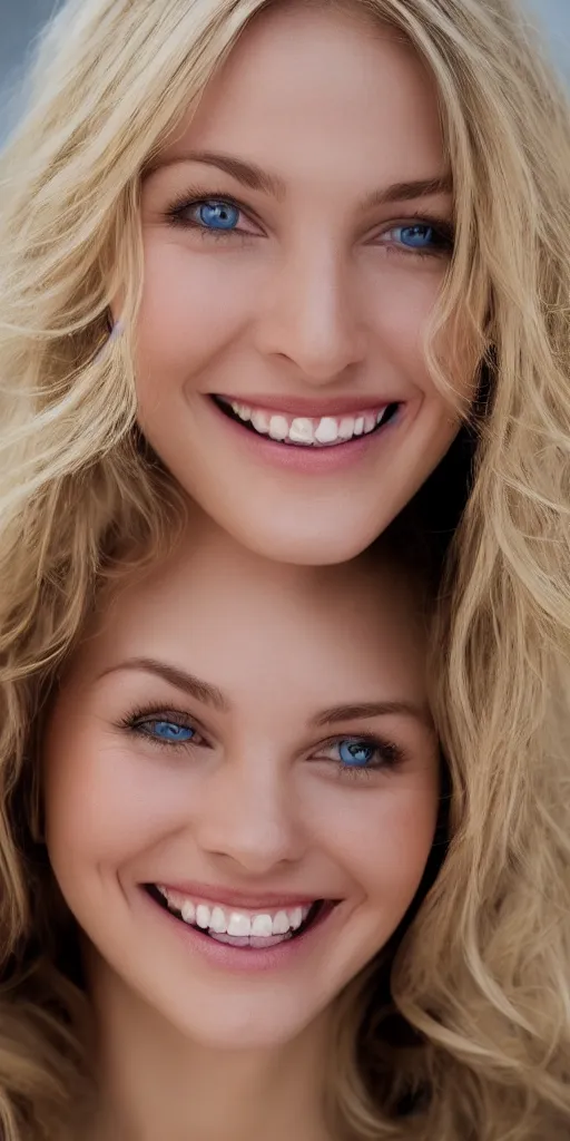 Prompt: blonde white woman smiling, portrait, hd, realistic