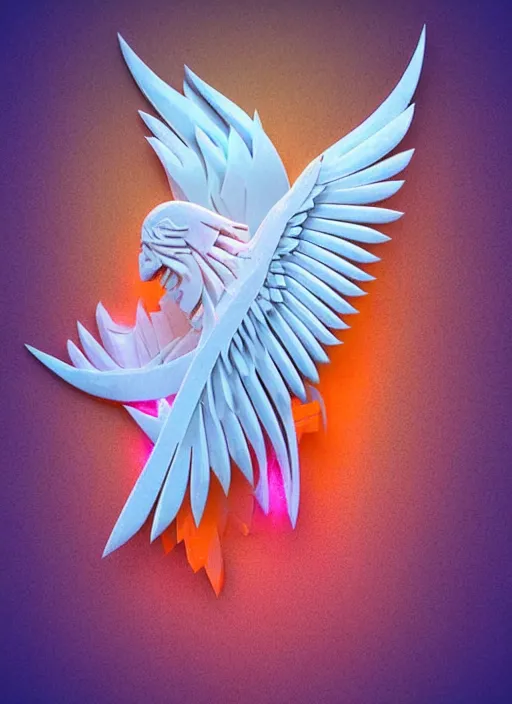 Image similar to white phoenix orange pink indigo salt crystals sharp detail 3d render simple background graphic ultra simplified deco design fai khadra gaika style