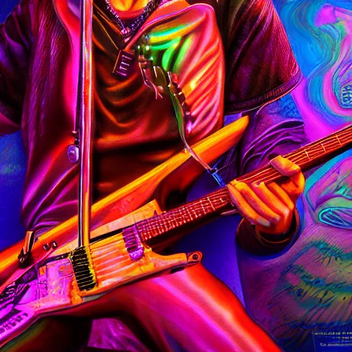 Image similar to photorealistic steve vai. hyperdetailed photorealism, 1 0 8 megapixels, amazing depth, glowing rich colors, powerful imagery, psychedelic overtones, 3 d finalrender, 3 d shading, cinematic lighting, artstation concept art