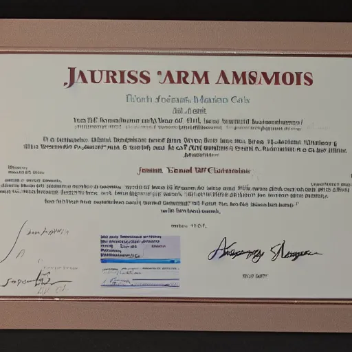 Prompt: a juris doctor diploma from the university of american samoa awarded to james morgan mcgill