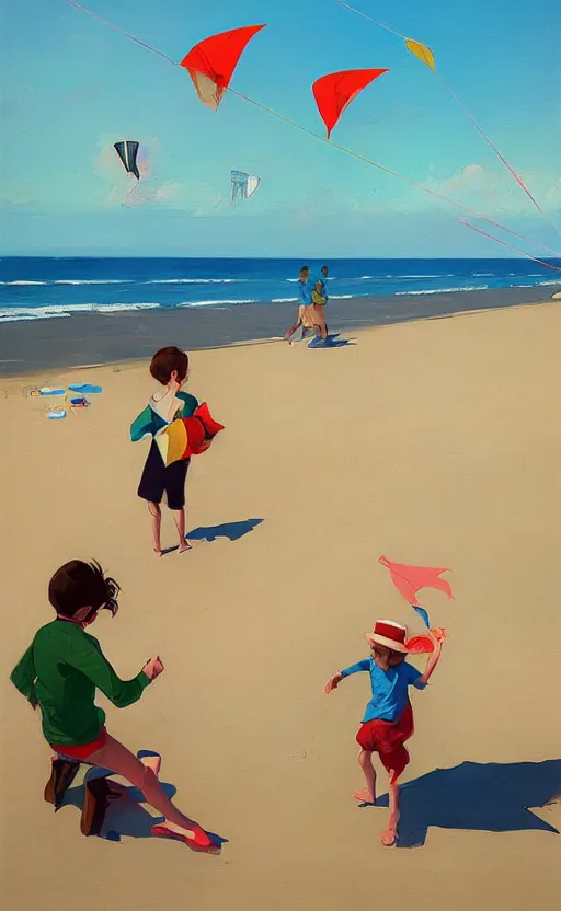 Image similar to flying kites at the beach by atey ghailan and garmash, michael