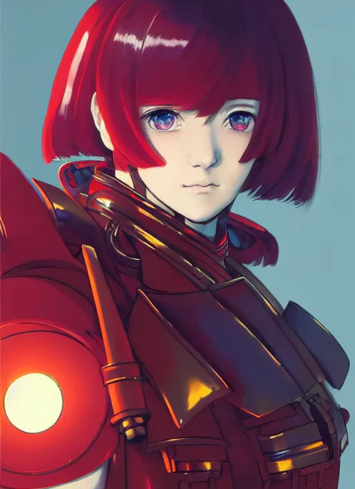 Image similar to portrait of Anime sister of battle, Warhammer 40000, cute-fine-face, red-short-hair pretty face, realistic shaded Perfect face, fine details. Anime. realistic shaded lighting by Ilya Kuvshinov katsuhiro otomo ghost-in-the-shell, magali villeneuve, artgerm, rutkowski, WLOP Jeremy Lipkin and Giuseppe Dangelico Pino and Michael Garmash and Rob Rey