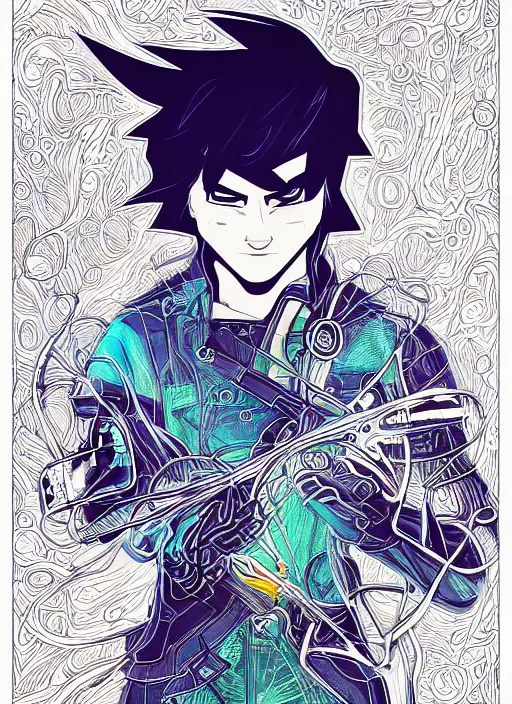 Image similar to portrait of danny phantom, an ultrafine detailed illustration by james jean, intricate linework, bright colors, final fantasy, behance contest winner, vanitas, angular, altermodern, unreal engine 5 highly rendered, global illumination, radiant light, detailed and intricate environment