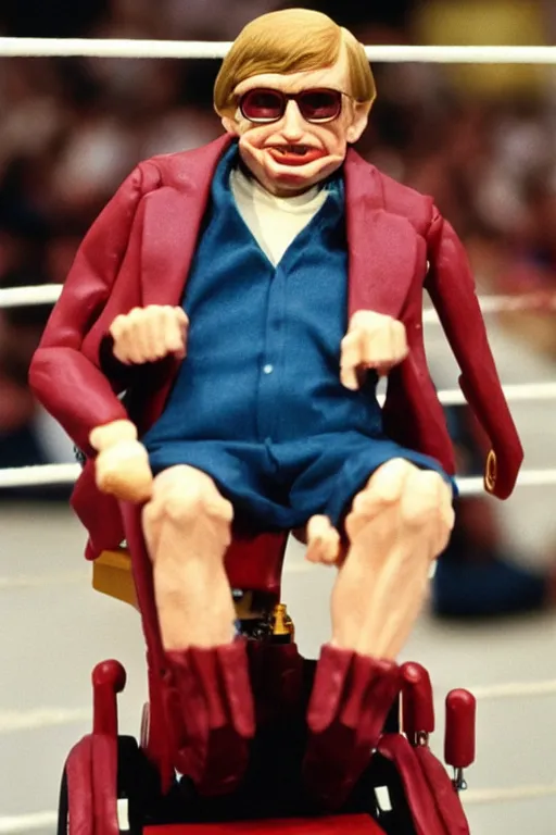 Image similar to stephen hawking as a 1 9 8 0 s wrestling action figure