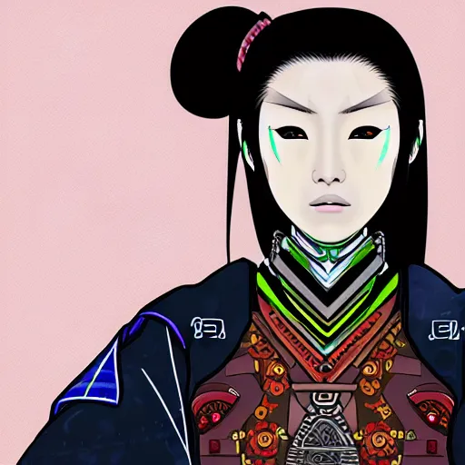 Prompt: digital art of a cyberpunk Japanese female samurai