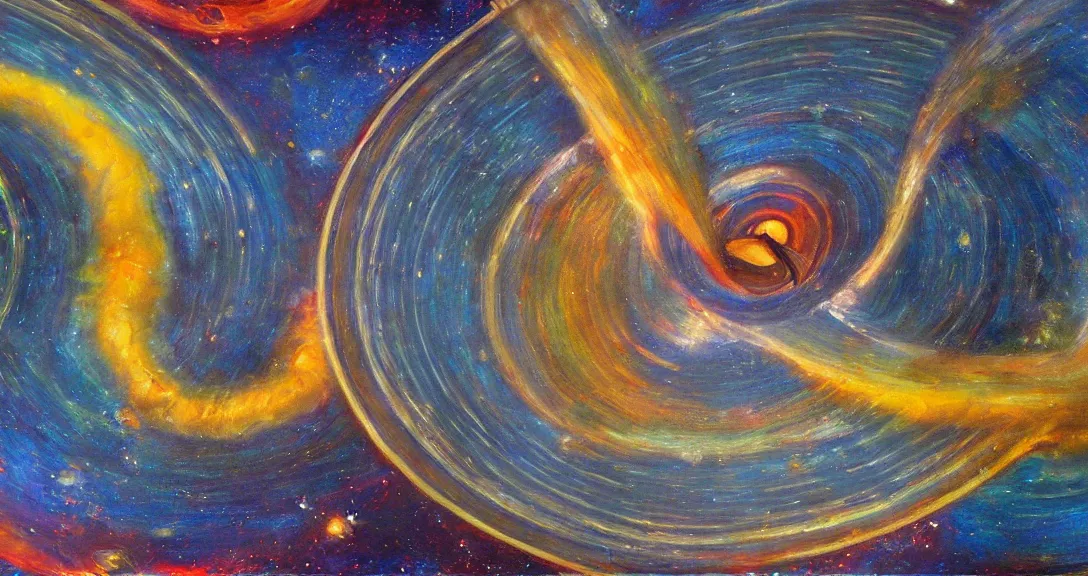 Prompt: saturn rings chaotic oil painting cosmic horror gigantic scale