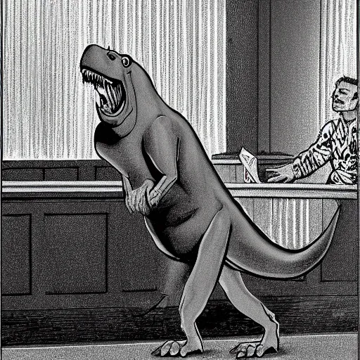 Prompt: trex in a court