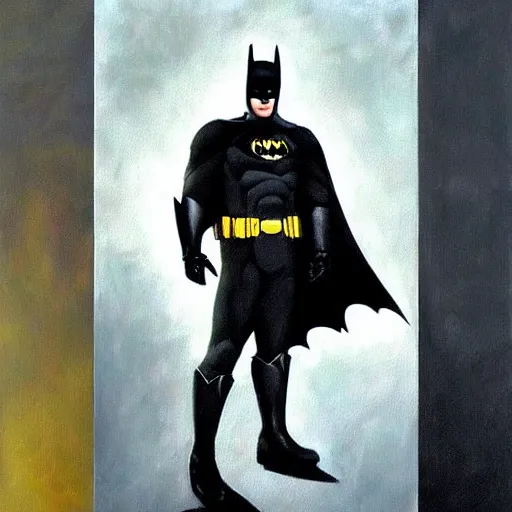 Prompt: Painting of a batman dark knight by Christopher Nolan oil painting