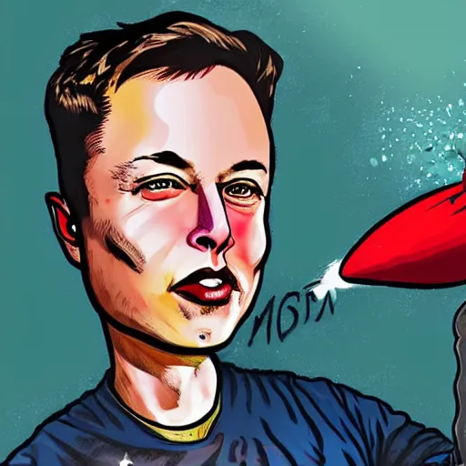 Image similar to A rocket with an Elon Musk head, caricature