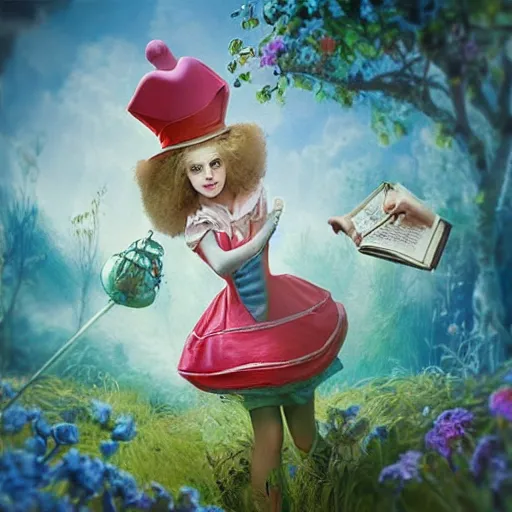 Image similar to “Alice in wonderland, Alice, whimsical, realism, trending on Artstation”