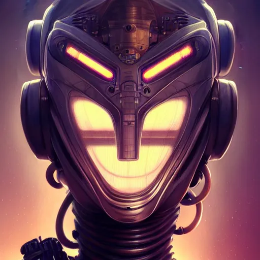 Image similar to low angle portrait shot of a cyberpunk gazmask robot character, intricate, elegant, highly detailed, centered, digital painting, artstation, concept art, smooth, sharp focus, illustration, artgerm, Tomasz Alen Kopera, Peter Mohrbacher, donato giancola, Joseph Christian Leyendecker, WLOP, Boris Vallejo