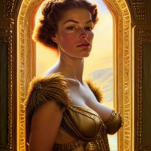 Image similar to highly detailed portrait of a majestic lioness queen in the form of a beautiful woman. d & d. art by donato giancola, gil elvgren, evelyn de morgan, bastien lecouffe - deharme. trending on artstation, intricate details, energetic composition, golden ratio, concept art, illustration, elegant art, global illuminaition