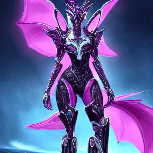 Image similar to highly detailed exquisite fanart, of a beautiful female warframe, but as a stunning anthropomorphic robot female dragon, standing elegantly, shining reflective off-white plated armor, bright Fuchsia skin, sharp claws, full body shot, epic cinematic shot, realistic, professional digital art, high end digital art, DeviantArt, artstation, Furaffinity, 8k HD render, epic lighting, depth of field