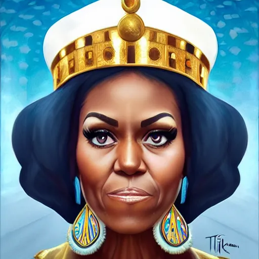Prompt: lofi queen of egypt portrait of michelle obama, Pixar style, by Tristan Eaton Stanley Artgerm and Tom Bagshaw.