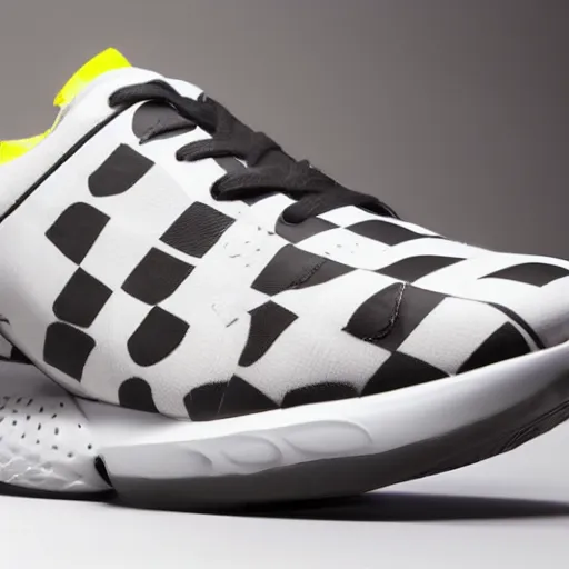 Image similar to sport shoes with checkerboard pattern, product photo, studio lighting, highly detailed