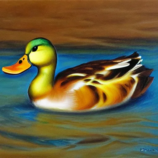 Image similar to a duck on the prowl oil painting luigi serafini