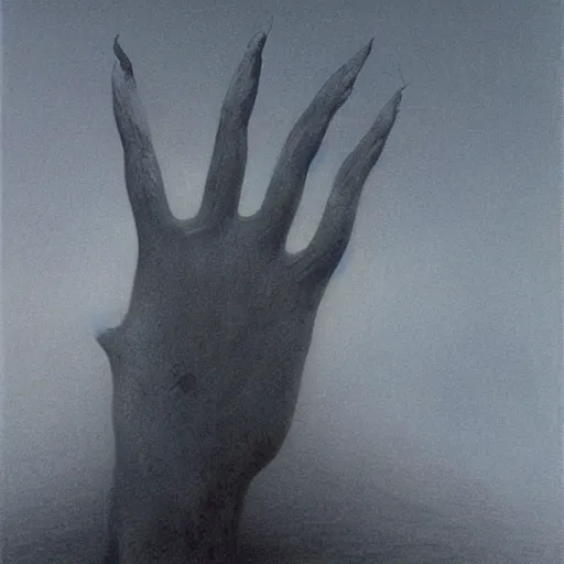 Image similar to hand reaching out of thick fog, zdzislaw beksinski