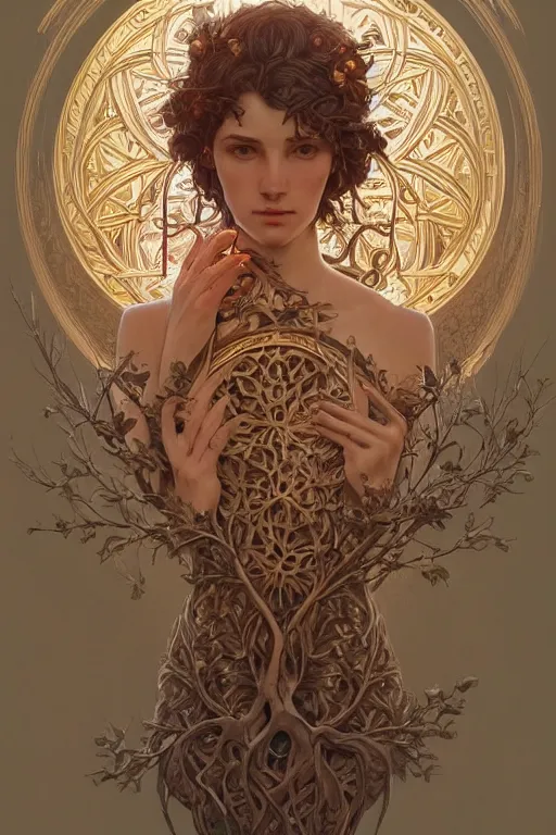 Image similar to ultra realistic illustration, a statue of the tree of life, intricate, elegant, highly detailed, digital painting, artstation, concept art, smooth, sharp focus, illustration, art by artgerm and greg rutkowski and alphonse mucha