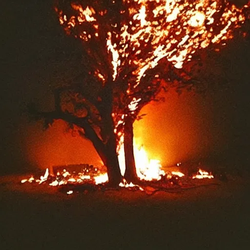 “a burning oak tree on fire at night in the middle of | Stable ...