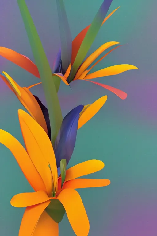 Prompt: a colorful, metallic strelitzia, ( ( ( ( jonathan zawada ) ) ) ) a computer rendering by agnes lawrence pelton, flume cover art style, featured on polycount, computer art, rendered in cinema 4 d, octane render, rendered in maya