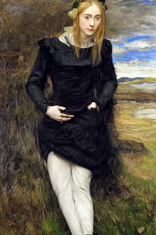Image similar to a true-to-life portrait of Saoirse Ronan painted by John Everett Millais, real-life accurate, photoshoot