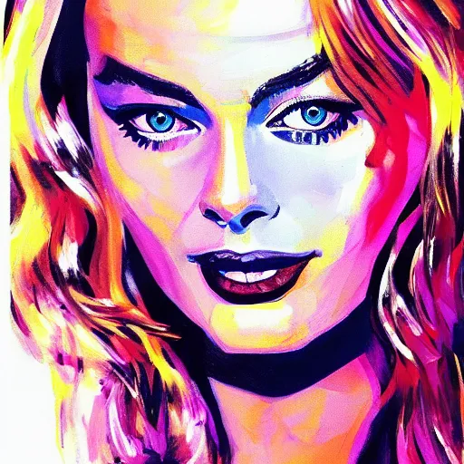 Image similar to Margot robbie, Illustration, Acrylic Paint, 4k, artstation