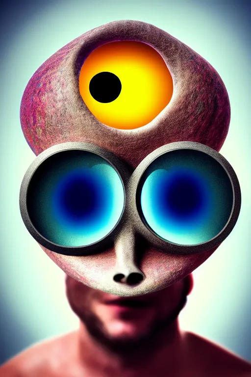 Prompt: Portrait photo of an unbrushed cyclops without nose and with one giant eye, high quality photo, 85mm, focused, fantasy, colorful, digital art