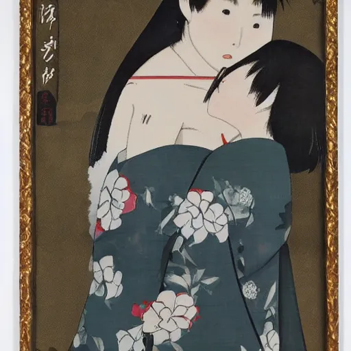 Image similar to a tadami yamada painting during the time he was desperately seeking female affection