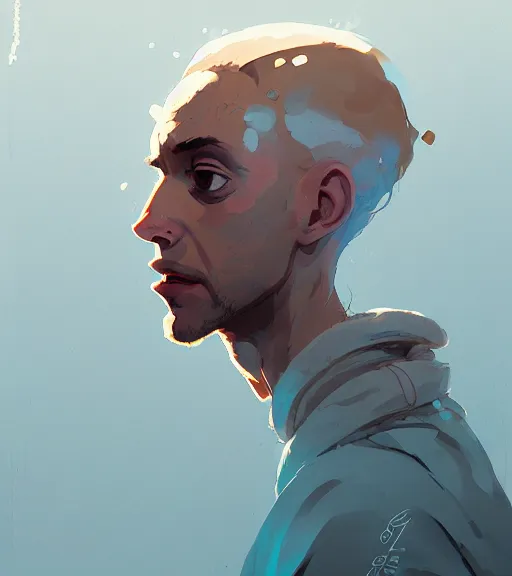 Prompt: portrait of beautiful michael rosen, by atey ghailan, by greg rutkowski, by greg tocchini, by james gilleard, by joe fenton, by kaethe butcher, dynamic lighting, gradient light blue, brown, blonde cream and white color scheme, grunge aesthetic