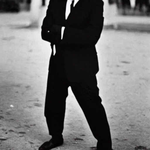 Image similar to vintage photo of a black man wearing a black suit in rio de janeiro