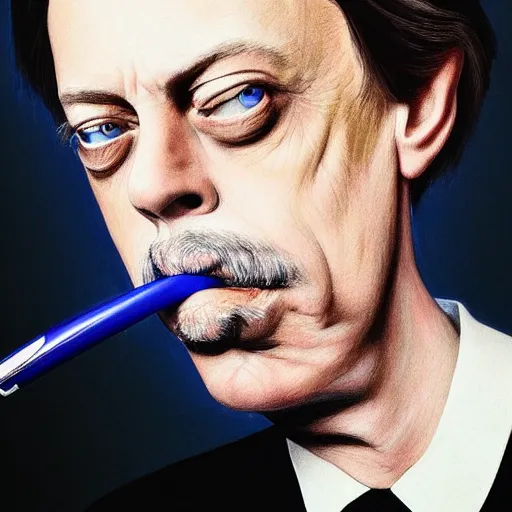 Image similar to beautiful portrait of steve buscemi with a ballpoint pen in his mouth