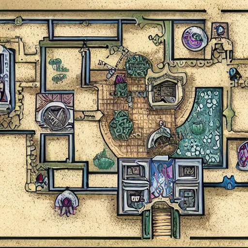 Prompt: map of a dungeon in waterdeep, isometric