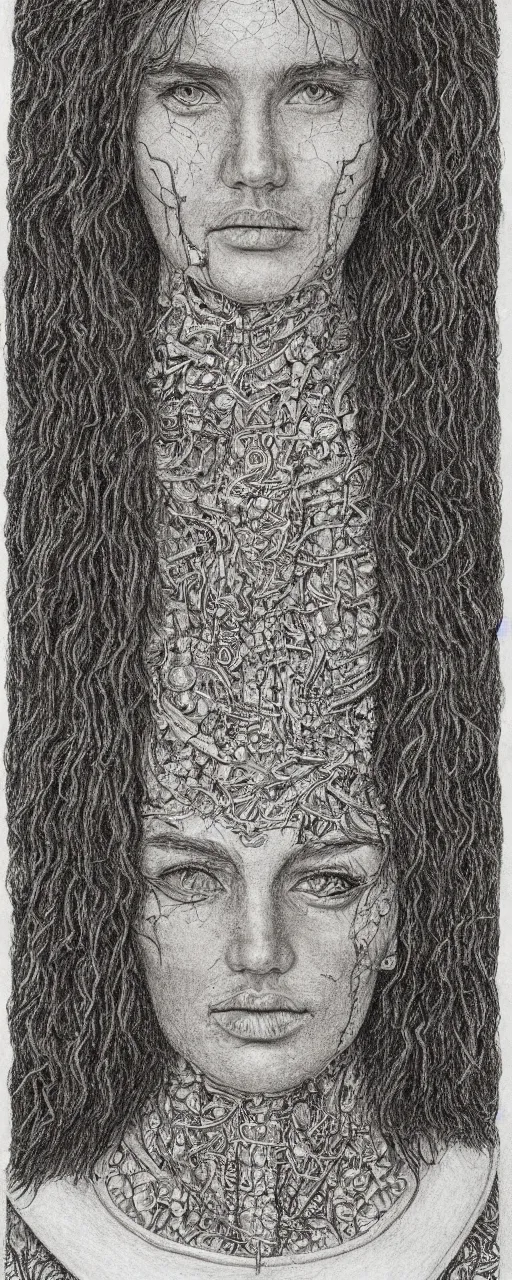 Prompt: detailed portrait from codex seraphinianus, pencil drawing, intricate