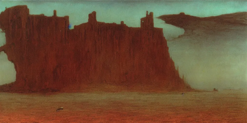 Image similar to Isle of the dead by Arnold Böcklin painted by Zdzisław Beksiński