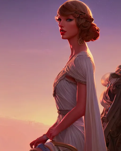 Image similar to portrait of taylor swift as an elegant renaissance goddess, in gta v, stephen bliss, unreal engine, by greg rutkowski, loish, rhads, makoto shinkai and lois van baarle, ilya kuvshinov, rossdraws, global illumination, radiant blue light!!, detailed and intricate environment