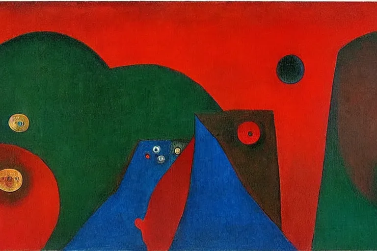 Image similar to inflation!!! money!!!!! and supply chain hurting global population, colors red, orange, blue, dark green, dark blue, abstract oil painting by leonora carrington, by max ernst