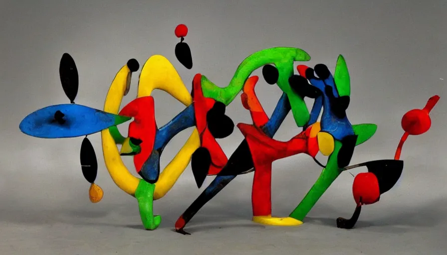 Prompt: capoeira, sculpture by joan miro