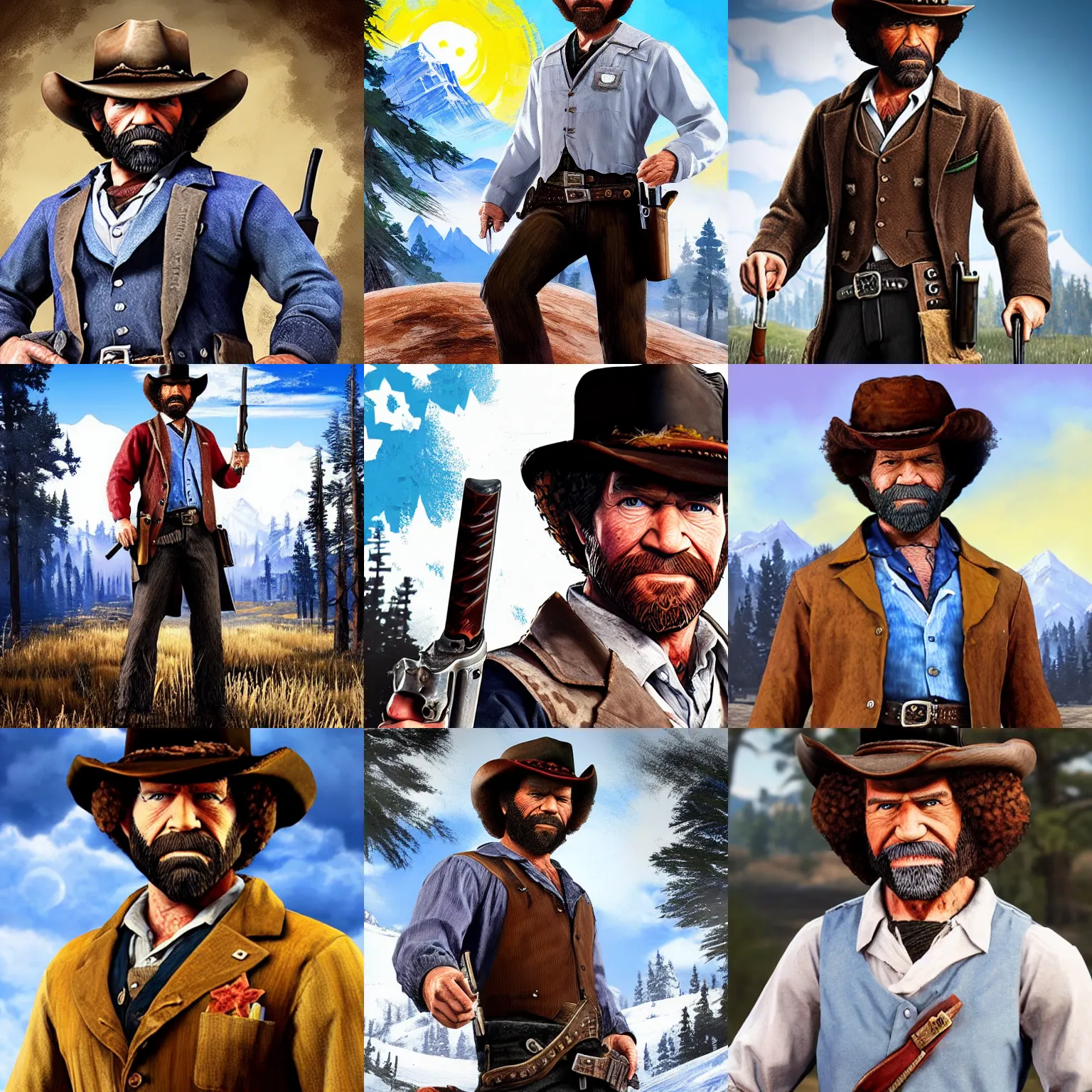 Prompt: Bob Ross as a red dead Redemption 2 character