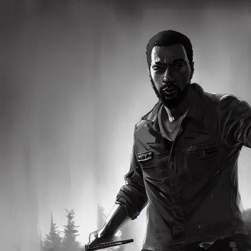 Image similar to lee everett walking dead game telltale, gigachad black and white trending on artstation, painted by greg rutkowski