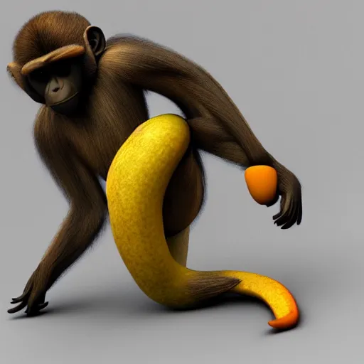 Image similar to fruit that look like a monkey, 3d render, highly detailed, hyper realistic