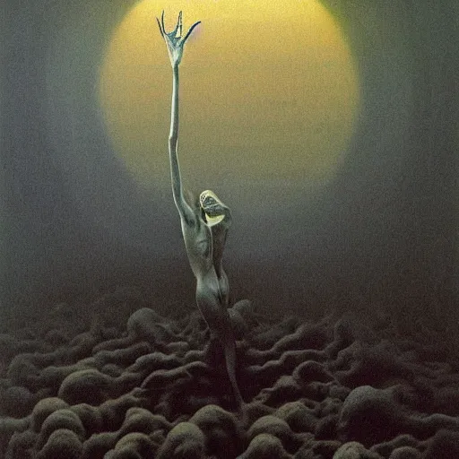 Image similar to birth, painted by zdzisław beksinski